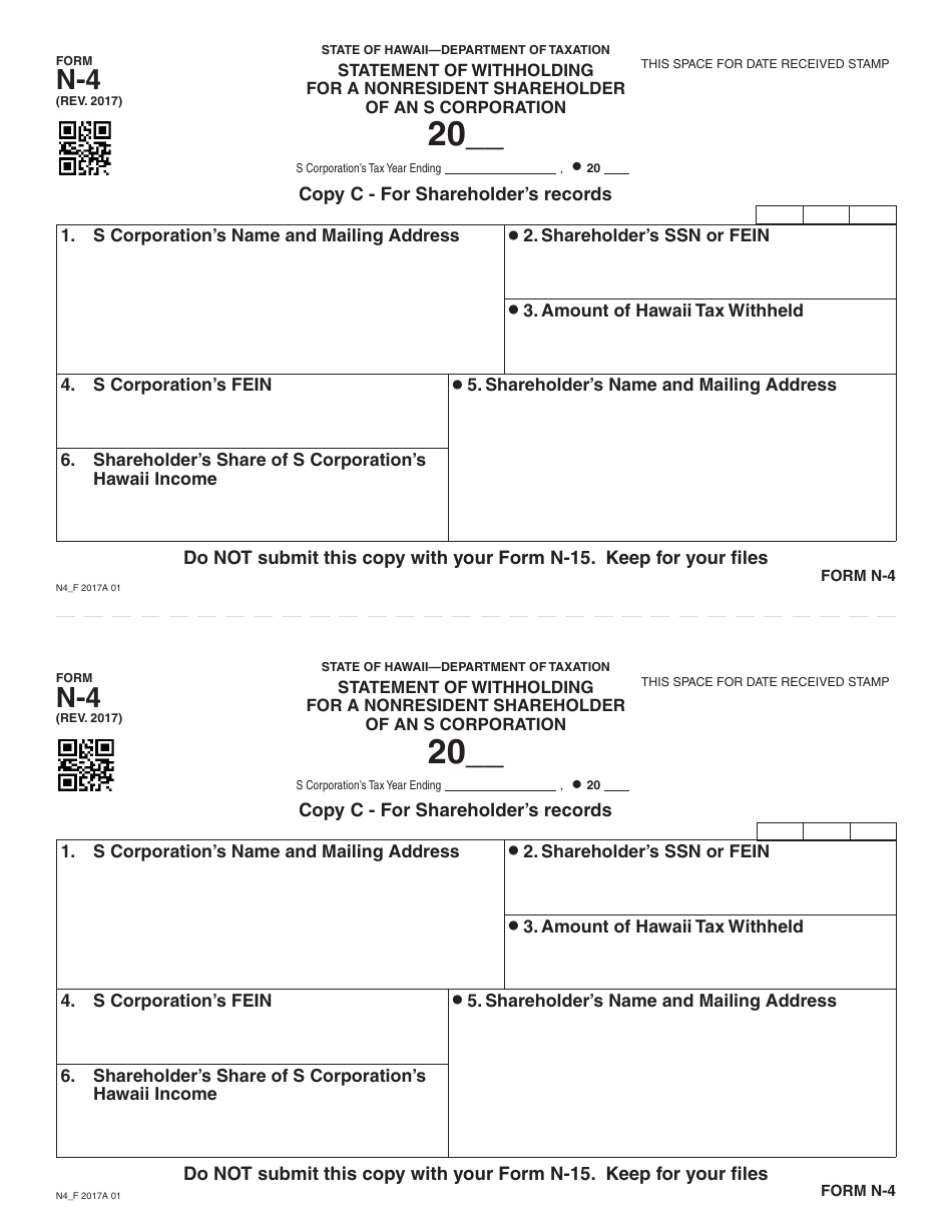 Form N-4 Statement of Withholding for a Nonresident Shareholder of an S Corporation - Hawaii, Page 5