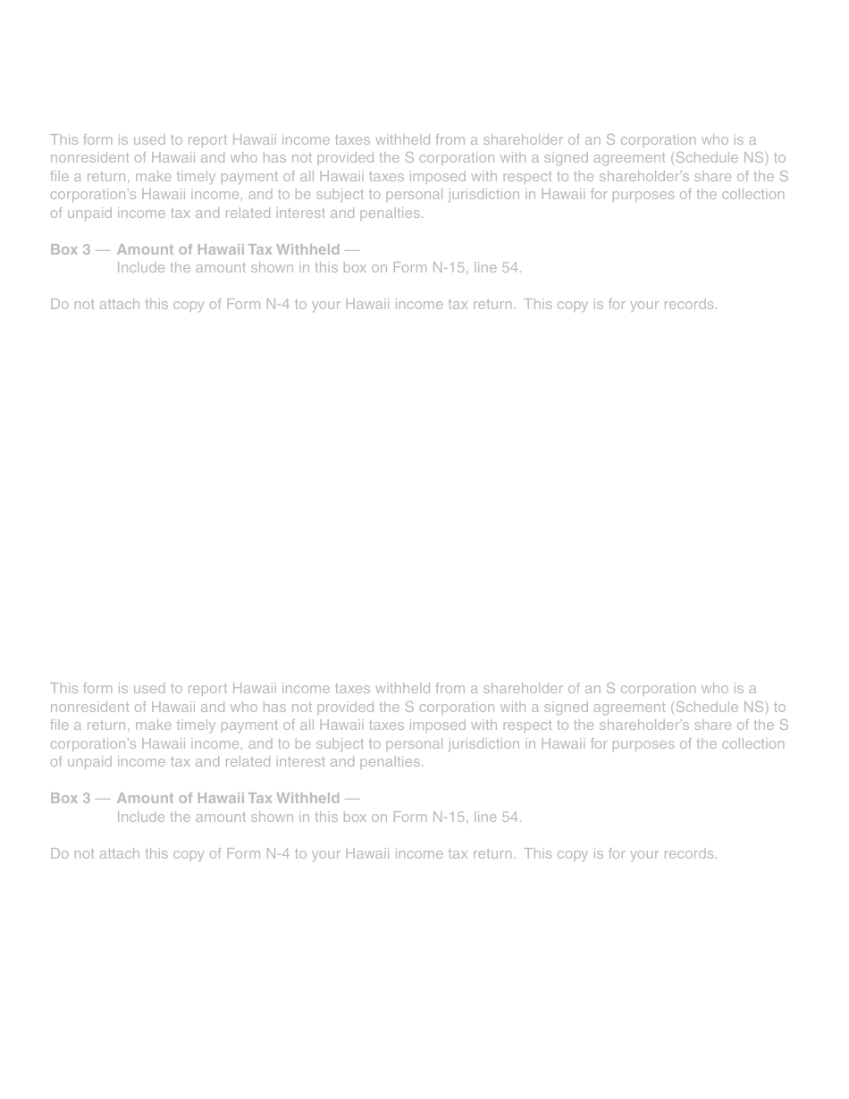 Form N-4 Statement of Withholding for a Nonresident Shareholder of an S Corporation - Hawaii, Page 6