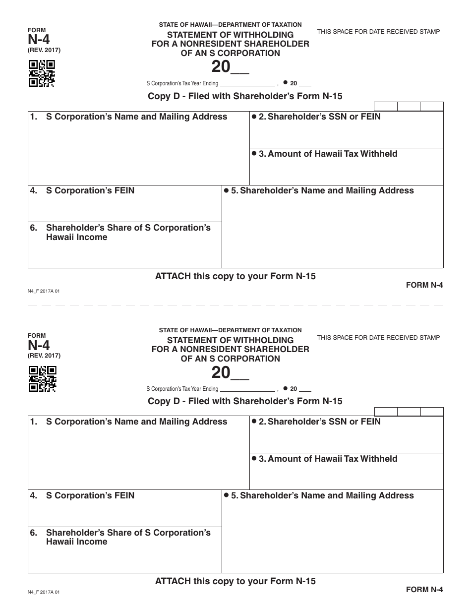 Form N-4 Statement of Withholding for a Nonresident Shareholder of an S Corporation - Hawaii, Page 7