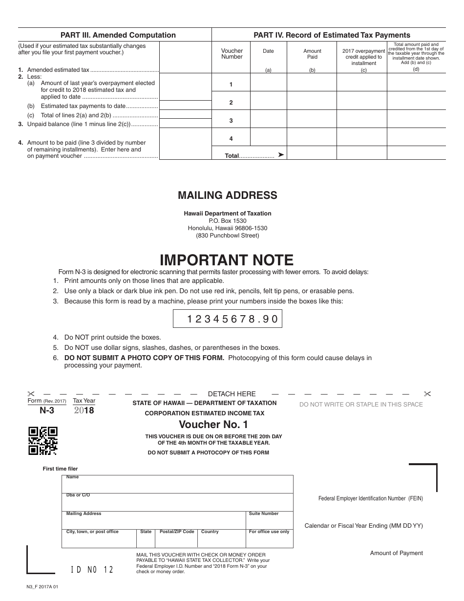 Form N-3 Declaration of Estimated Income Tax for Corporations and S Corporations - Hawaii, Page 3