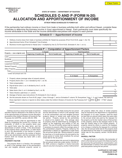 Form N-20 Schedule O, P  Printable Pdf