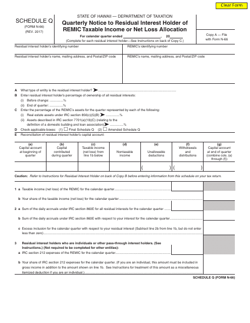 Form N-66 Schedule Q  Printable Pdf