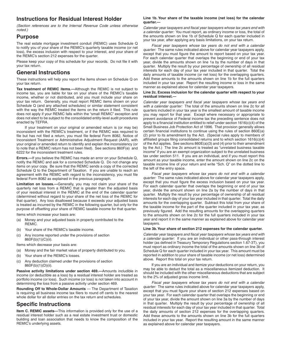 Form N-66 Schedule Q Quarterly Notice to Residual Interest Holder of REMIC Taxable Income or Net Loss Allocation - Hawaii, Page 4