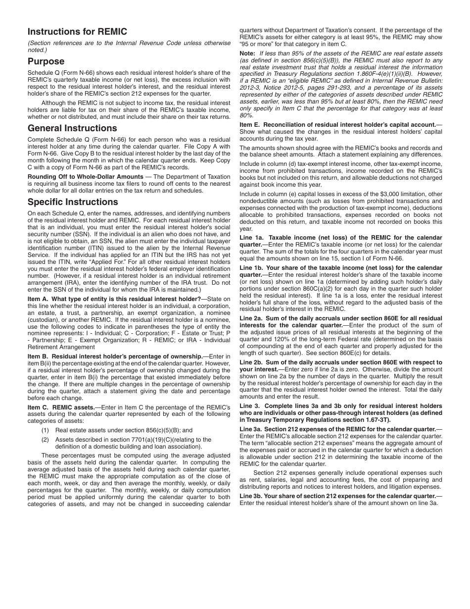 Form N-66 Schedule Q Quarterly Notice to Residual Interest Holder of REMIC Taxable Income or Net Loss Allocation - Hawaii, Page 6