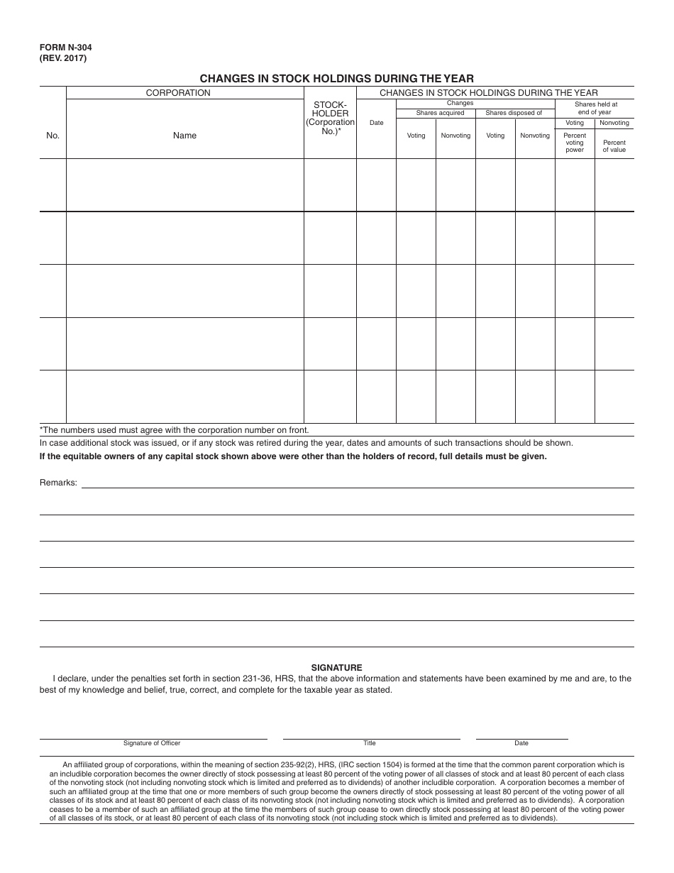 Form N-304 Affiliations Schedule - Hawaii, Page 2