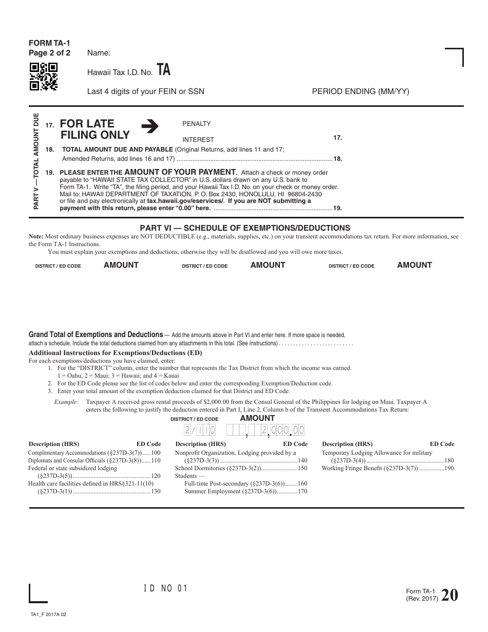 Form TA1 Fill Out, Sign Online and Download Fillable PDF, Hawaii