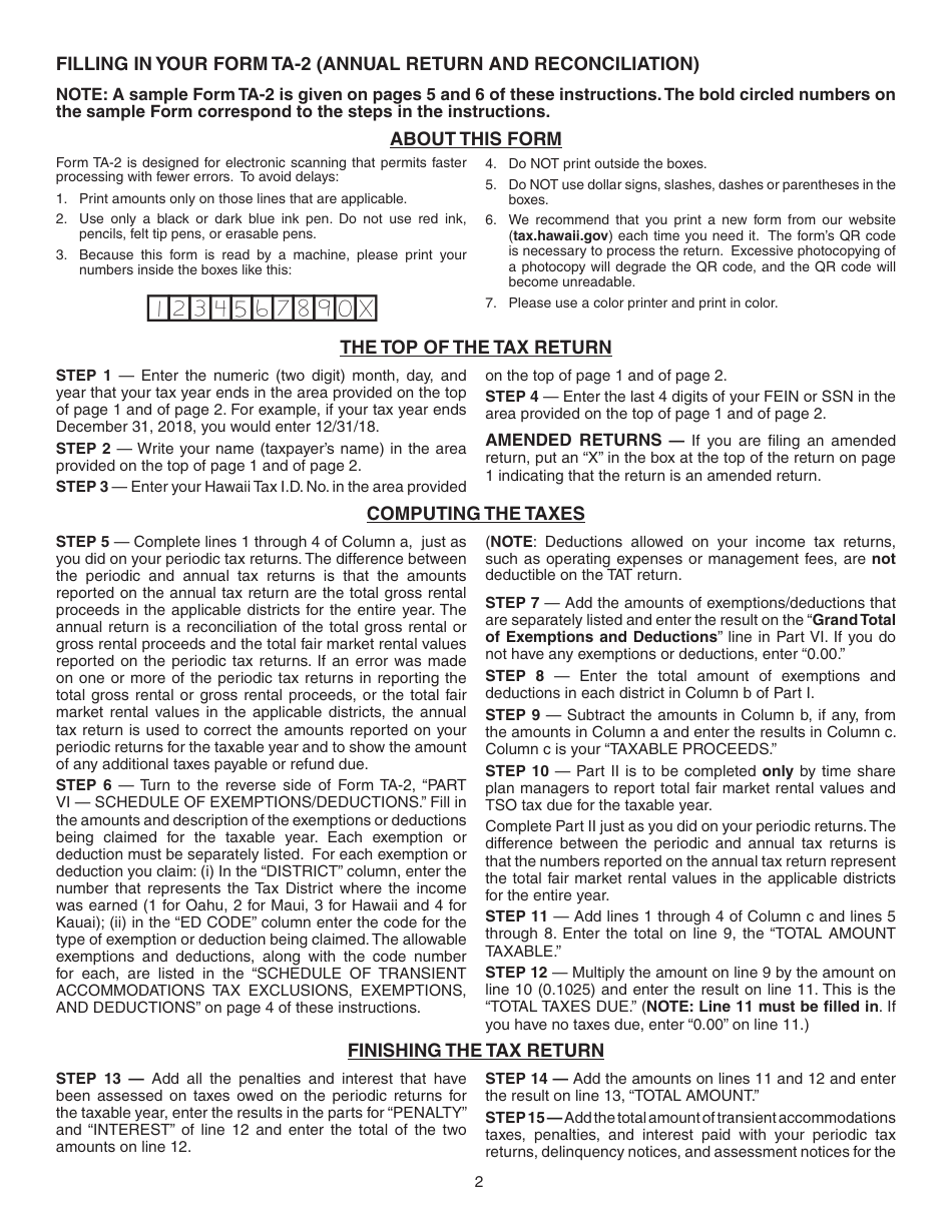 Download Instructions for Form TA2 Transient Tax Annual