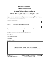 Document preview: Deposit Ticket - Reorder Form - Delaware