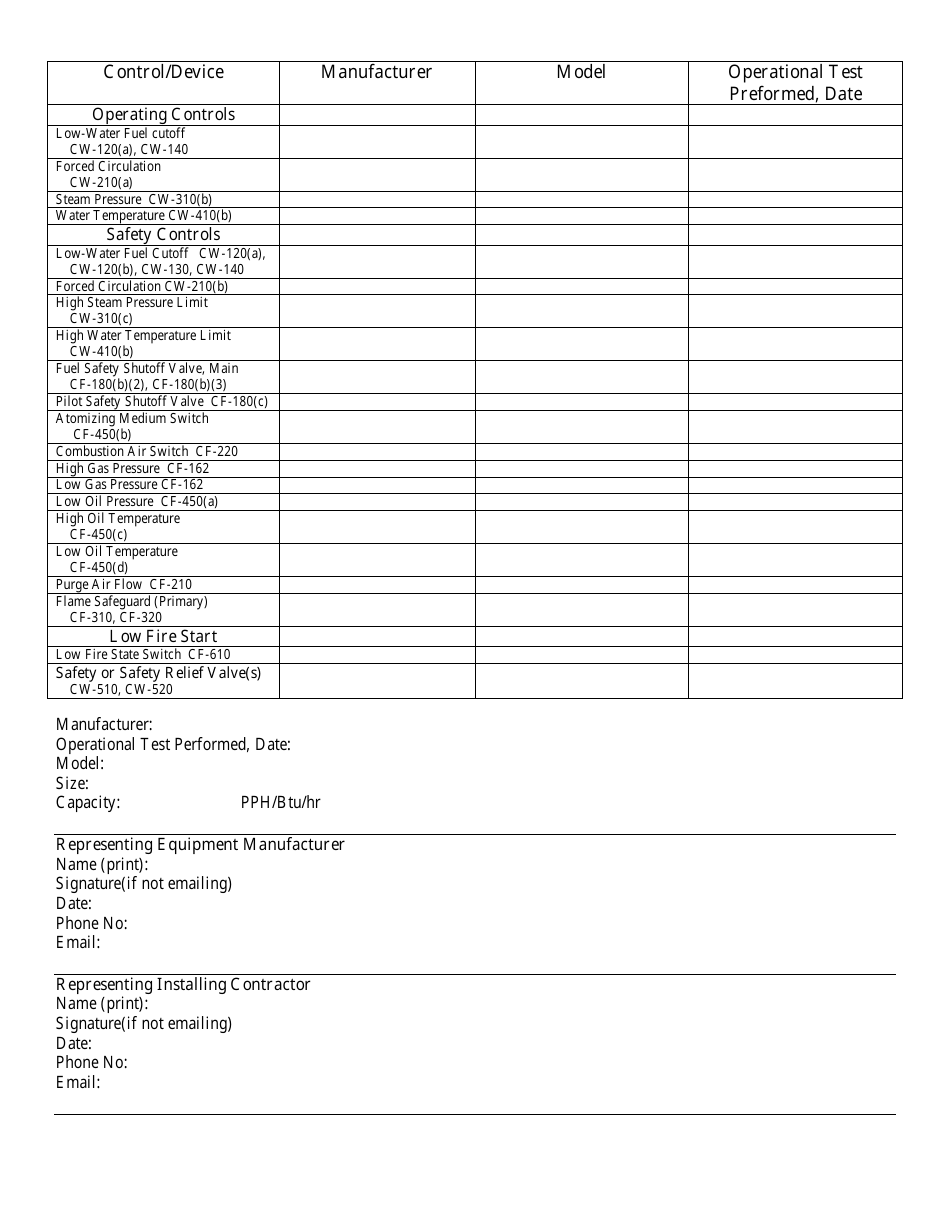 Delaware Installing Contractor's Operational Report Form - Boiler ...