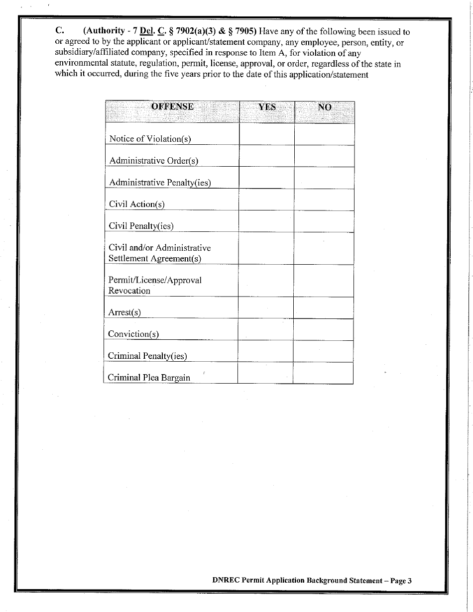 Environmental Permit Application Background Statement - Delaware, Page 3