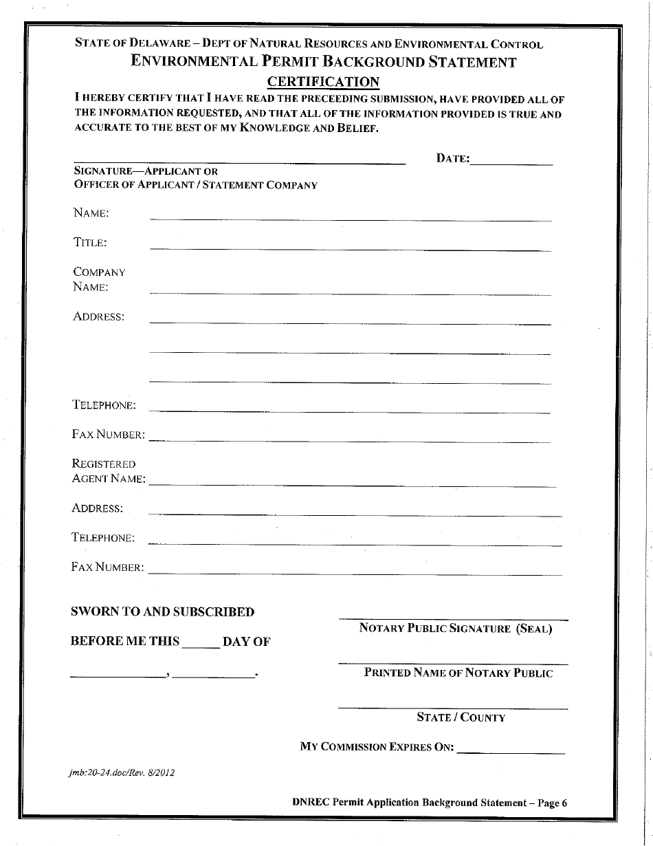 Environmental Permit Application Background Statement - Delaware, Page 6