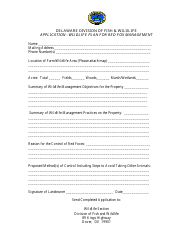 Document preview: Application Form - Wildlife Plan for Red Fox Management - Delaware