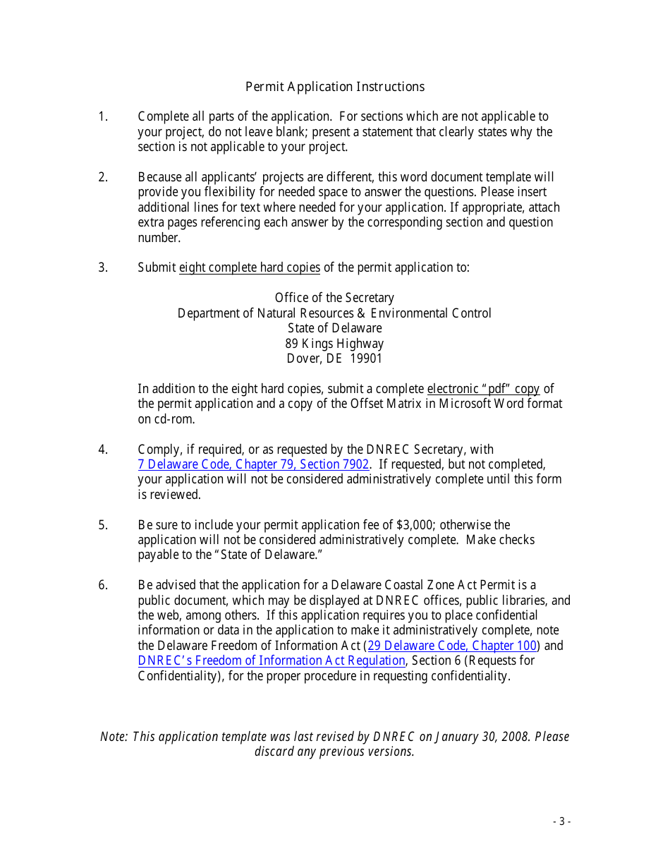 Application for a Coastal Zone Act Permit - Delaware, Page 3