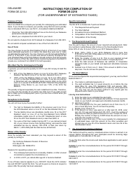 Instructions for Form DE2210-I, DE-2210 &quot;Delaware Underpayment of Estimated Taxes&quot; - Delaware