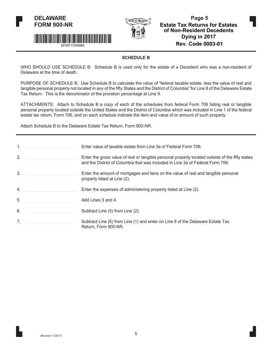 Form 900-NR Estate Tax Returns for Estates of Non-resident Decedents Dying in 2017 - Delaware, Page 5