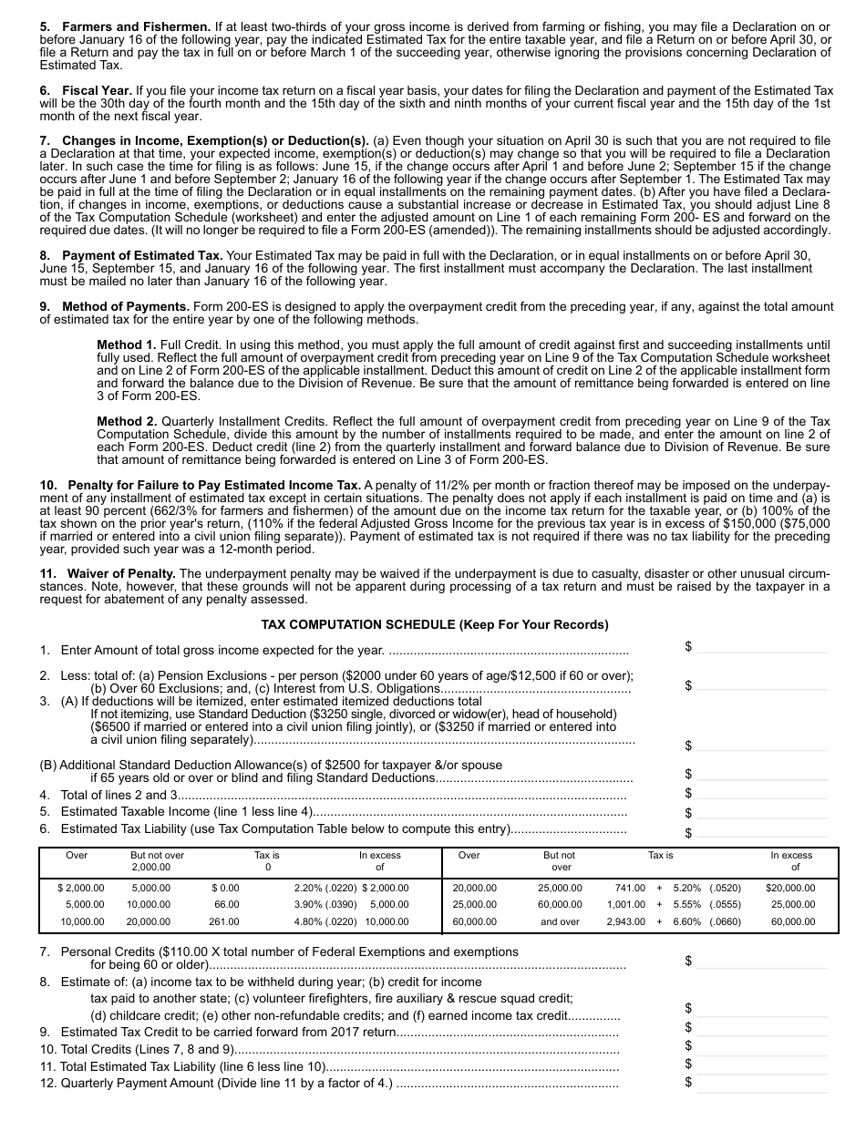 Form 200-ES-5E Request for Extension - Delaware Estimated Income Tax Return for Individuals - Delaware, Page 2