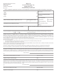Form REG-15 Alcoholic Beverages Tax - Application for Small Winery Certifi Cate - Connecticut
