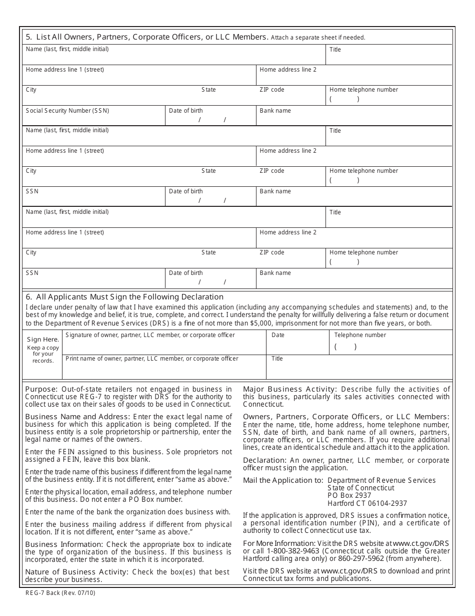 Form REG-7 - Fill Out, Sign Online and Download Printable PDF ...