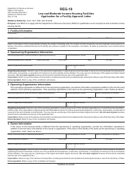 Form REG-19 Low and Moderate Income Housing Facilities Application for a Facility Approval Letter - Connecticut
