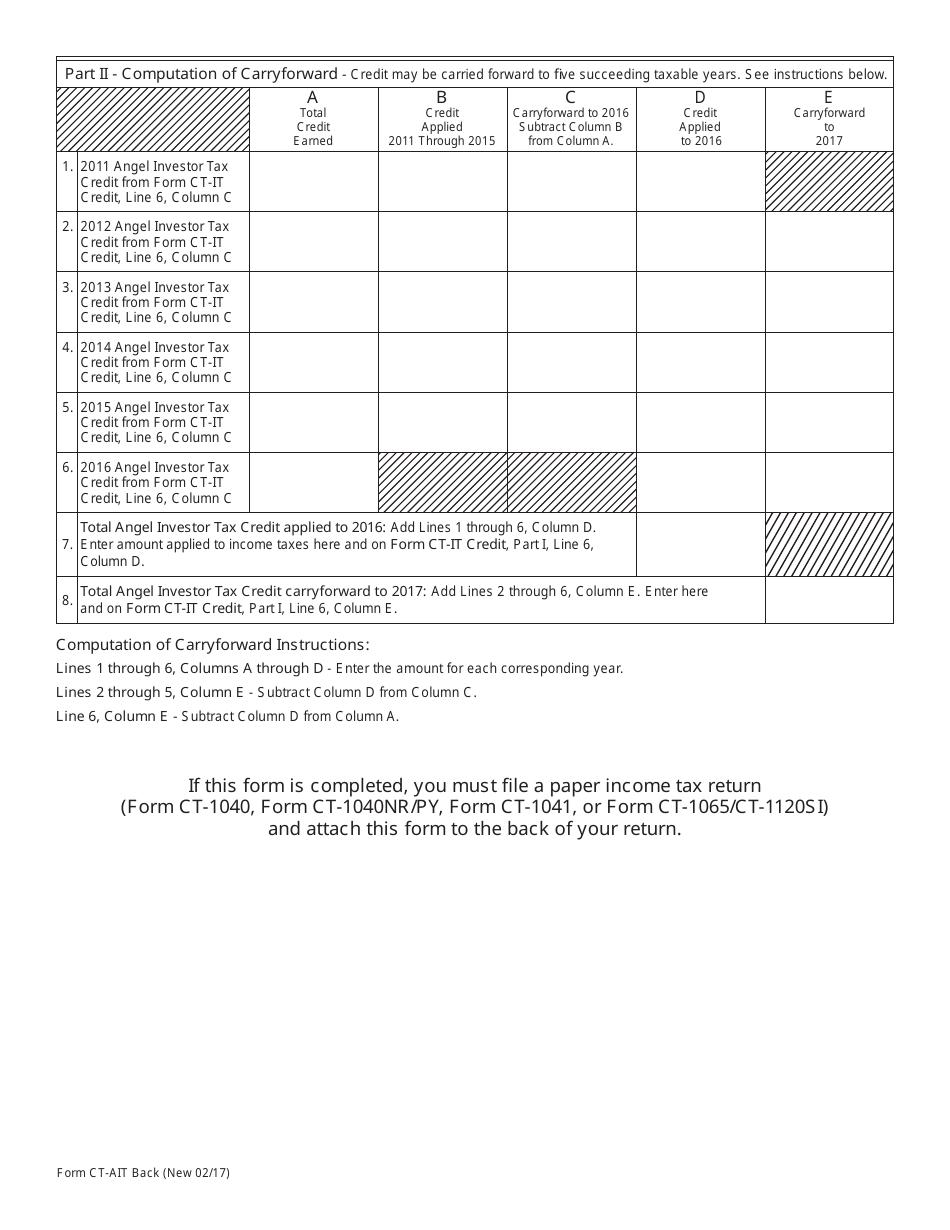 Form CT-AIT Angel Investor Tax Credit - Connecticut, Page 2