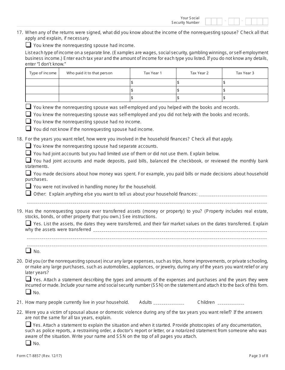 Form CT-8857 Request for Innocent Spouse Relief (And Separation of Liability and Equitable Relief) - Connecticut, Page 3