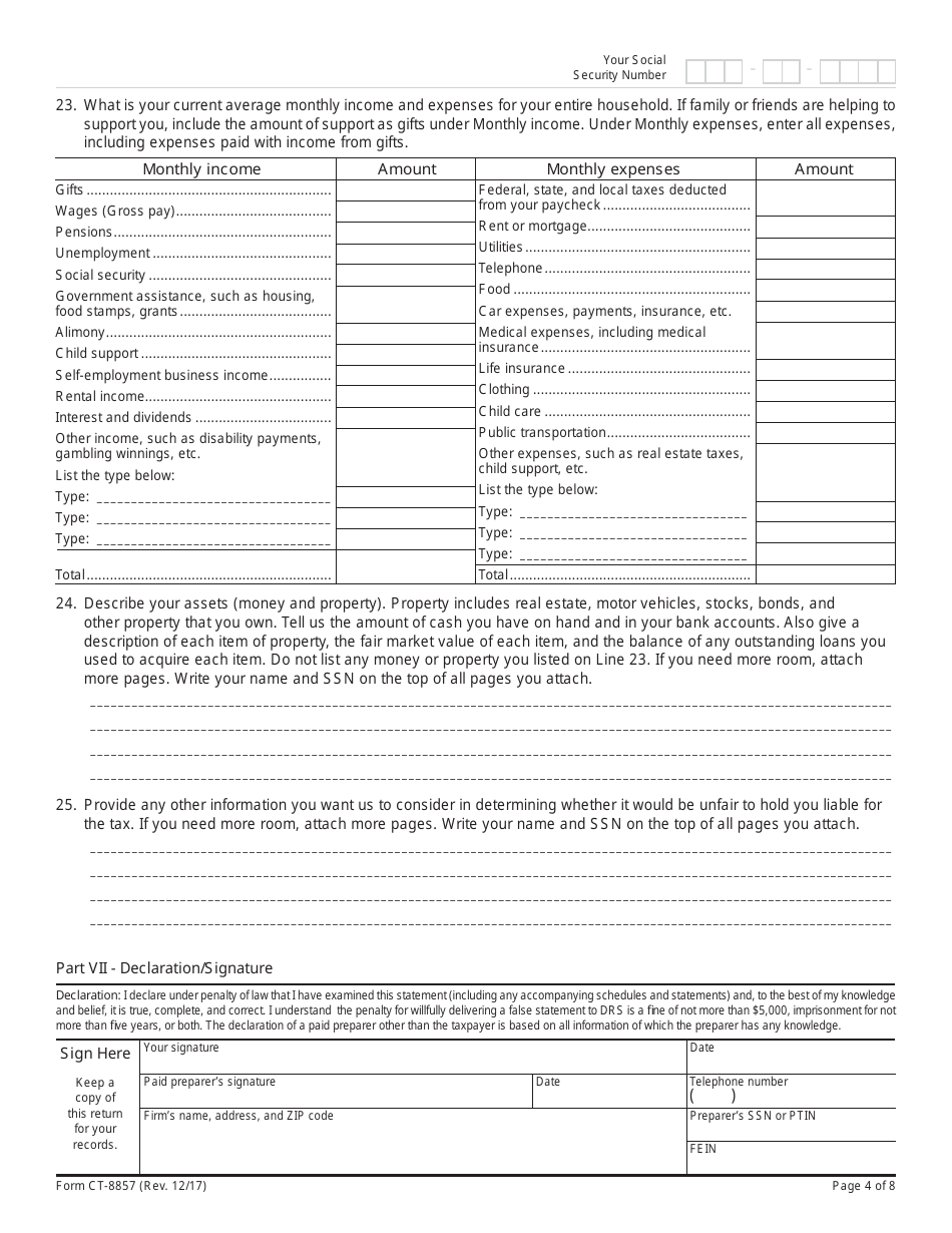 Form CT-8857 Request for Innocent Spouse Relief (And Separation of Liability and Equitable Relief) - Connecticut, Page 4