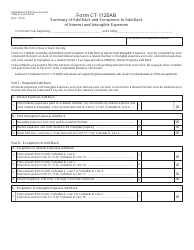 Form CT-1120AB &quot;Summary of Add Back and Exceptions to Add Back of Interest and Intangible Expenses&quot; - Connecticut
