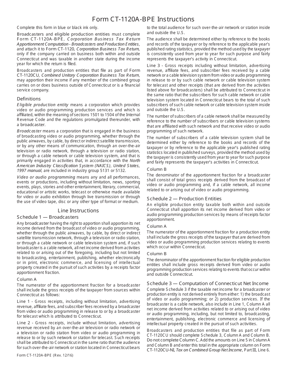 Form CT1120ABPE Fill Out, Sign Online and Download Printable PDF