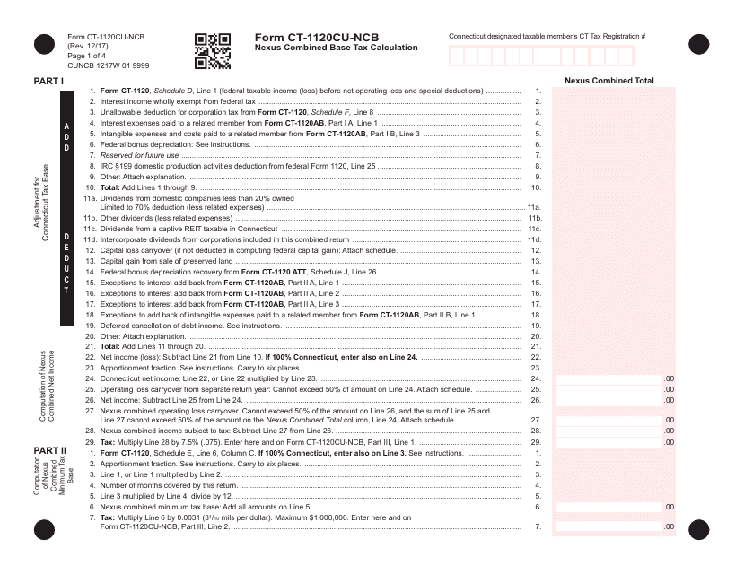 Form CT-1120CU-NCB  Printable Pdf