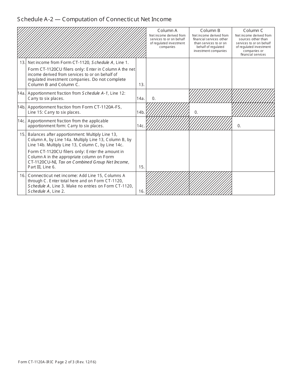 Form CT-1120A-IRIC Corporation Business Tax Return Apportionment Computation of Income From Services to Regulated Investment Companies - Connecticut, Page 2