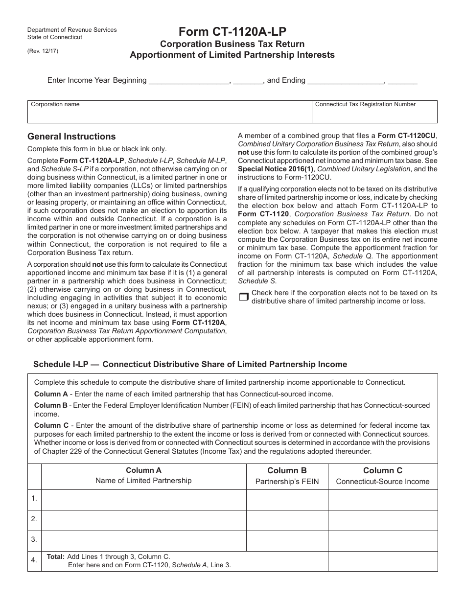 Form CT-1120A-LP Corporation Business Tax Return - Apportionment of Limited Partnership Interests - Connecticut, Page 1