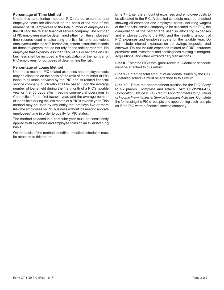 Form CT-1120 PIC Information Return for Passive Investment Companies - Connecticut, Page 3