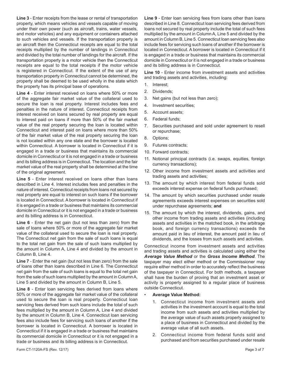 Form CT-1120A-FS Corporation Business Tax Return - Apportionment Computation of Income From Financial Service Company Activities - Connecticut, Page 3