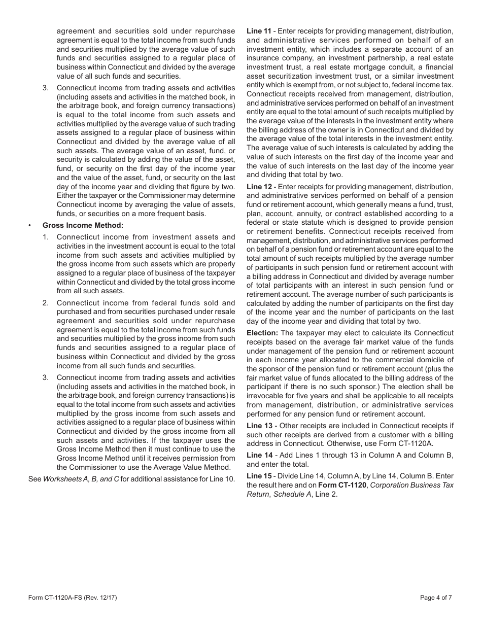 Form CT-1120A-FS Corporation Business Tax Return - Apportionment Computation of Income From Financial Service Company Activities - Connecticut, Page 4