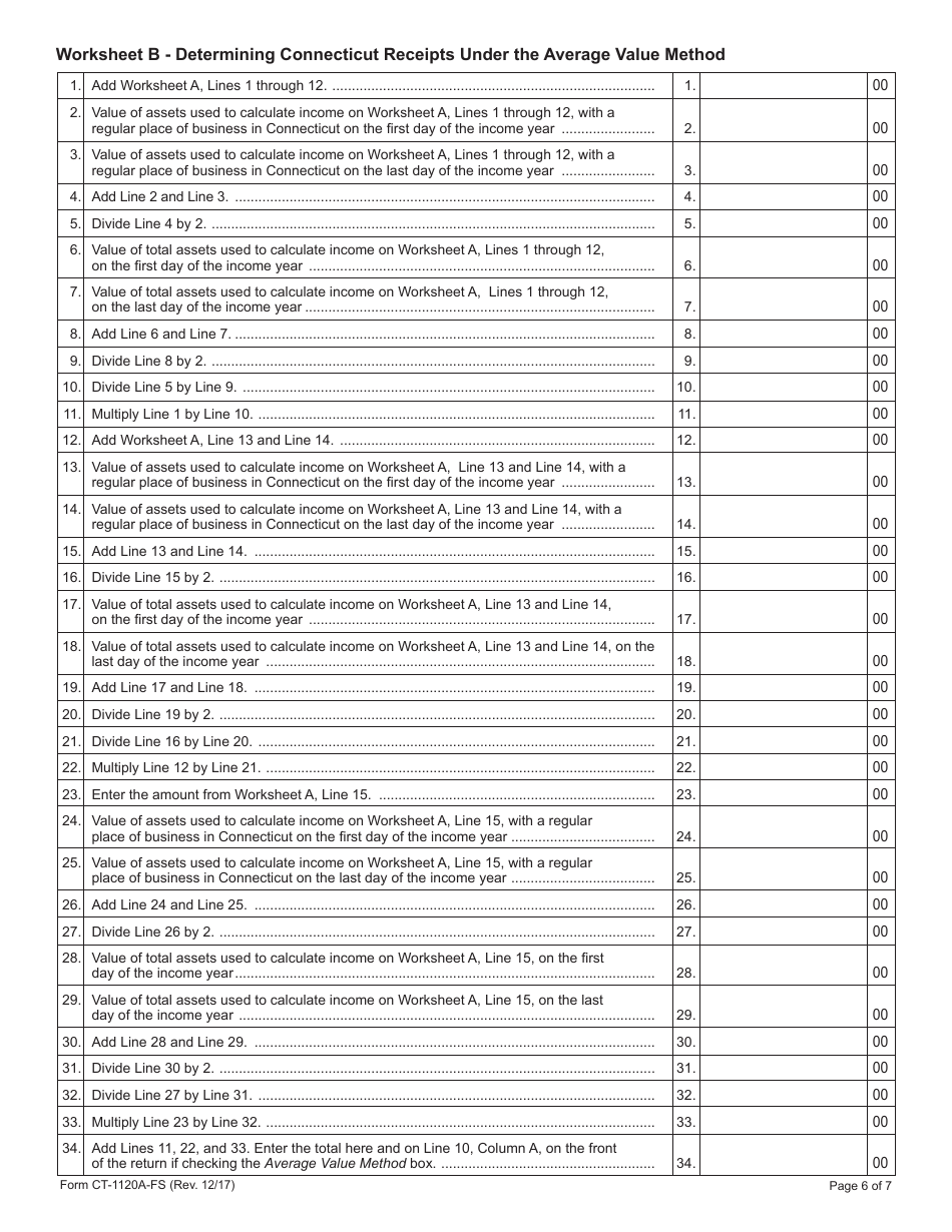 Form CT-1120A-FS Corporation Business Tax Return - Apportionment Computation of Income From Financial Service Company Activities - Connecticut, Page 6
