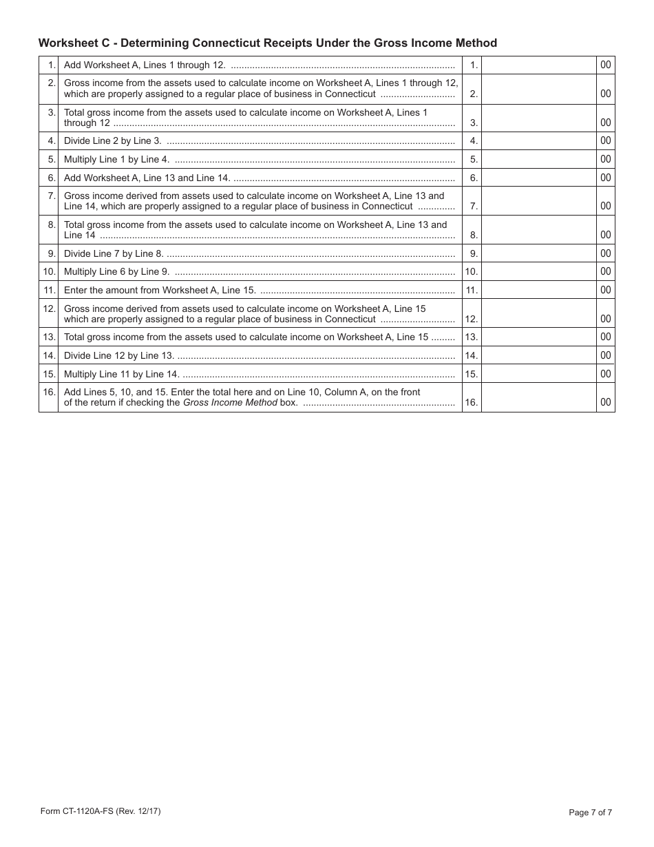 Form CT-1120A-FS Corporation Business Tax Return - Apportionment Computation of Income From Financial Service Company Activities - Connecticut, Page 7