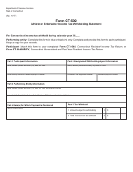 Form CT-592 &quot;Athlete or Entertainer Income Tax Withholding Statement&quot; - Connecticut