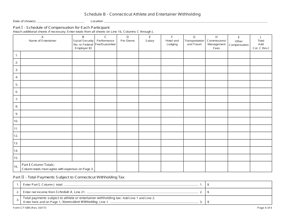 Form CT-588 Athlete or Entertainer Request for Reduced Withholding - Connecticut, Page 4