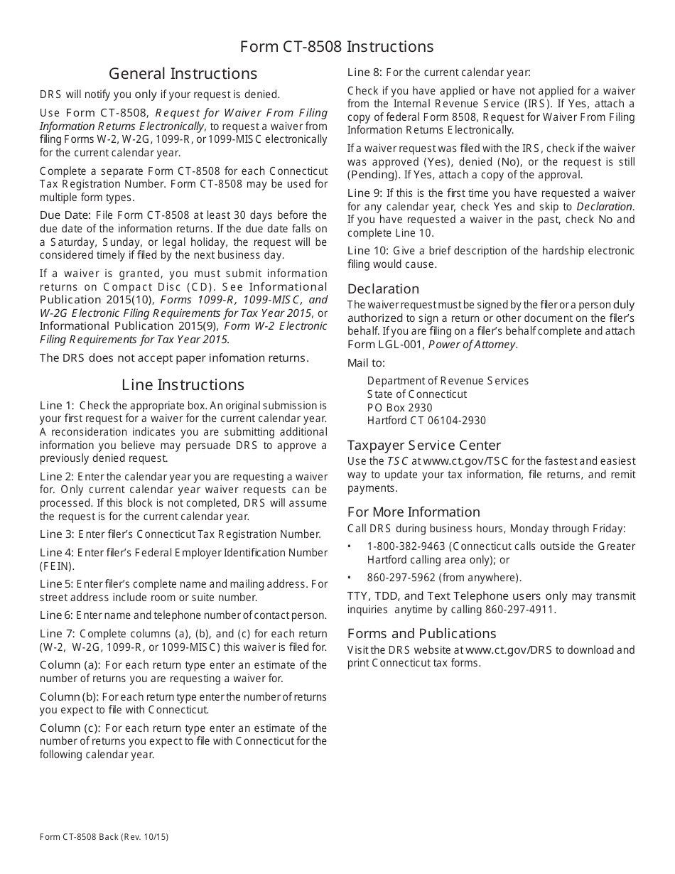 Form CT-8508 Request for Waiver From Filing Information Returns Electronically - Connecticut, Page 2