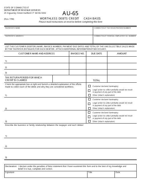 Form AU-65  Printable Pdf