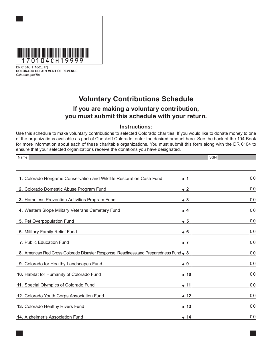 Form DR0104CH Voluntary Contributions Schedule - Colorado, Page 1