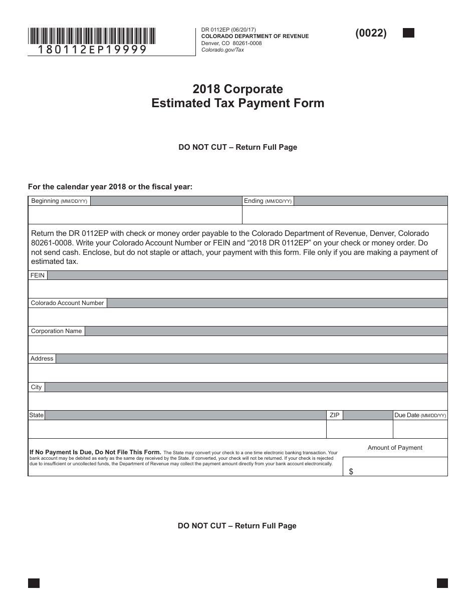 Form DR0112EP Corporate Estimated Income Tax - Colorado, Page 3