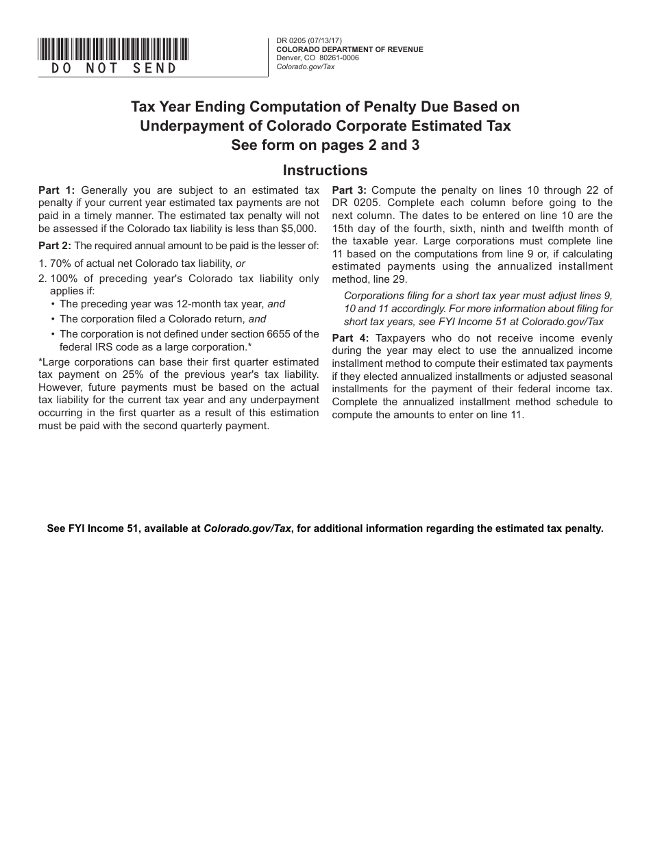 Form DR0205 Download Fillable PDF or Fill Online Tax Year Ending Computation of Penalty Due ...