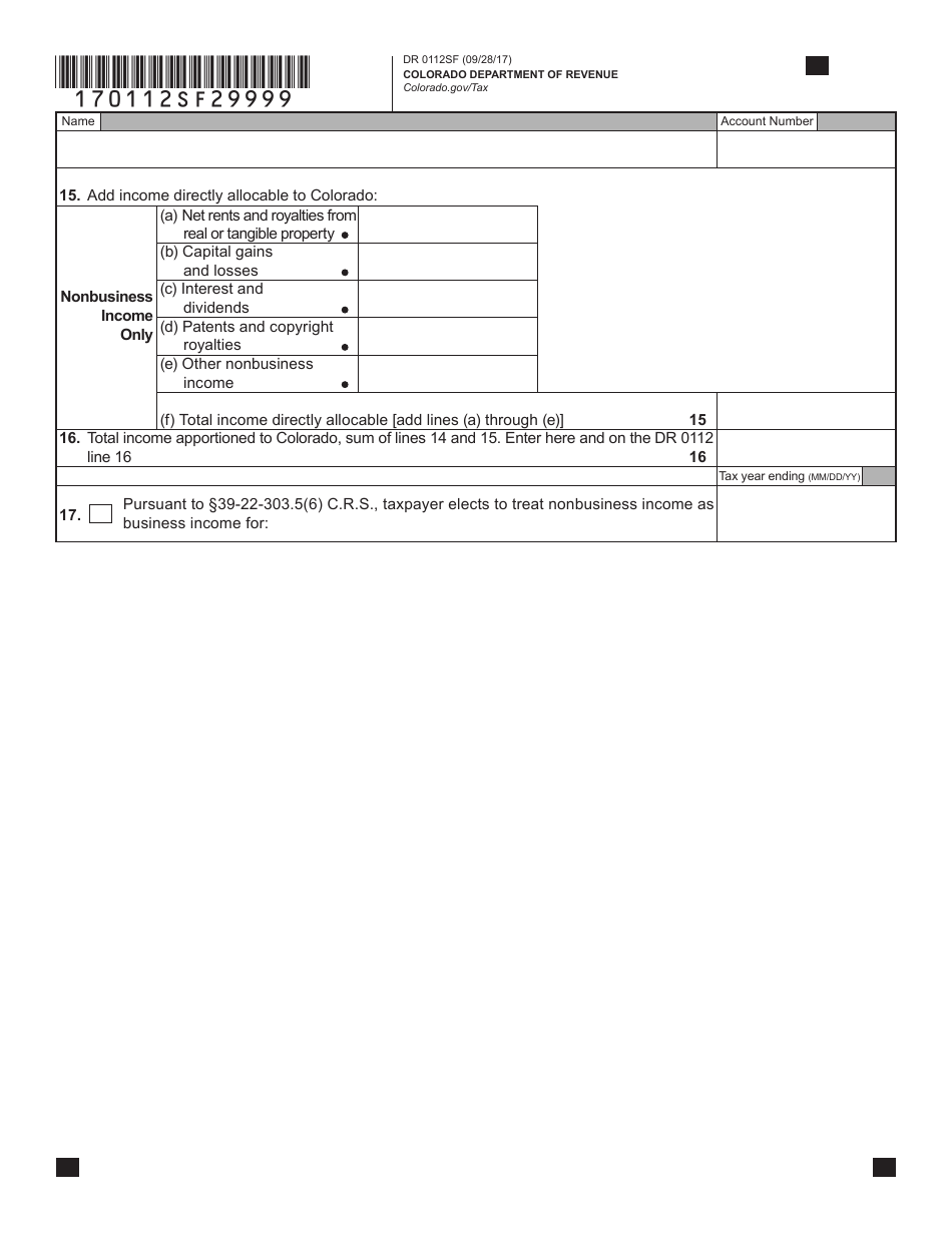 Form DR0112SF Schedule SF Single Factor Apportionment Schedule - Colorado, Page 2