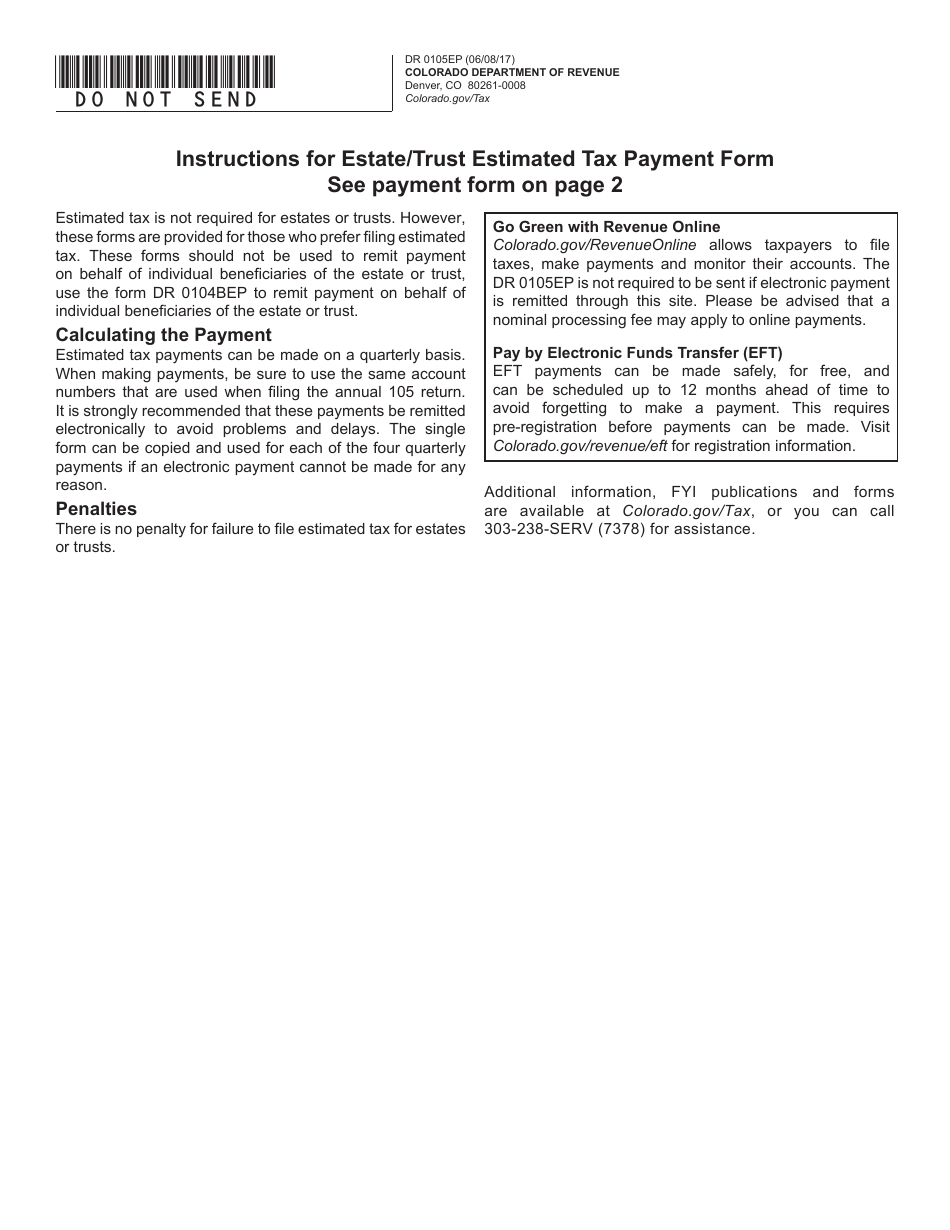 Form DR0105EP Estate / Trust Estimated Tax Payment Form - Colorado, Page 1