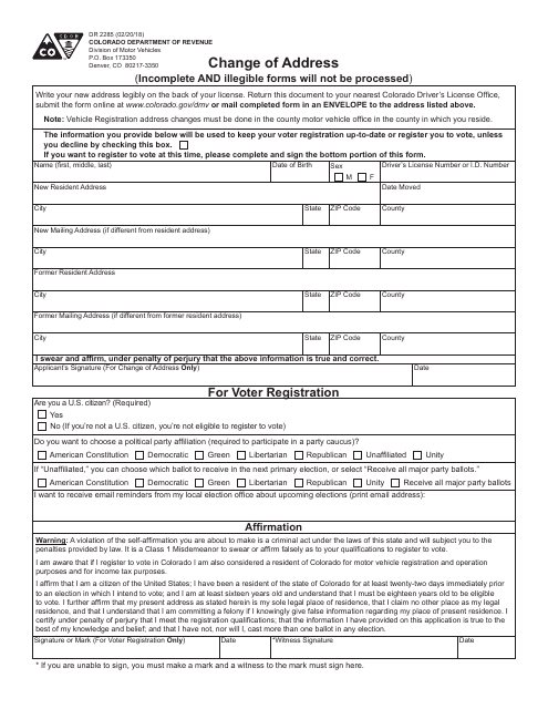 Form DR2285  Printable Pdf