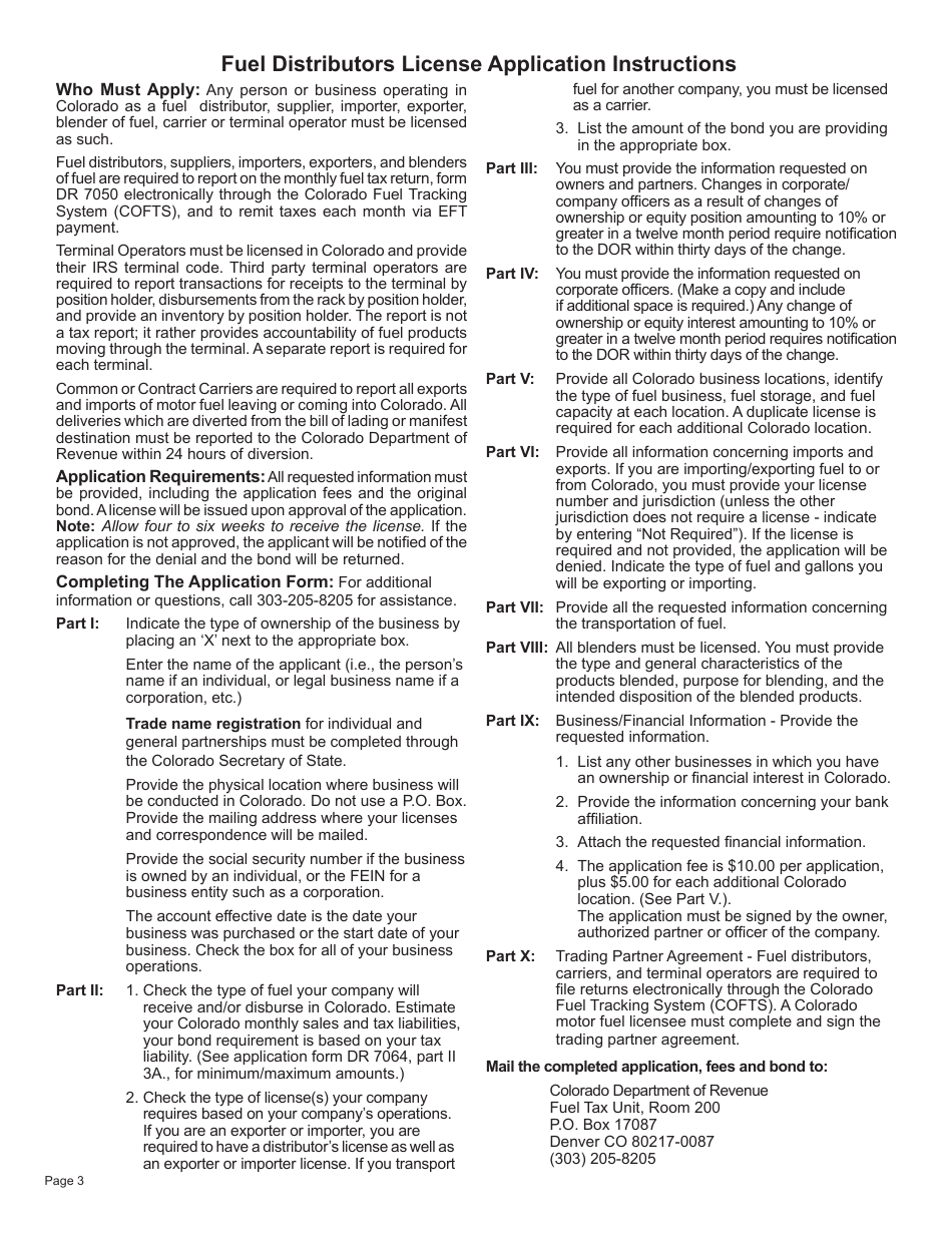 Form DR7064 Fuel License Application Booklet - Colorado, Page 3