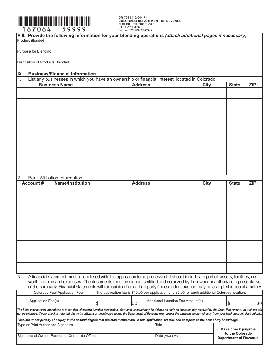 Form DR7064 Fuel License Application Booklet - Colorado, Page 8
