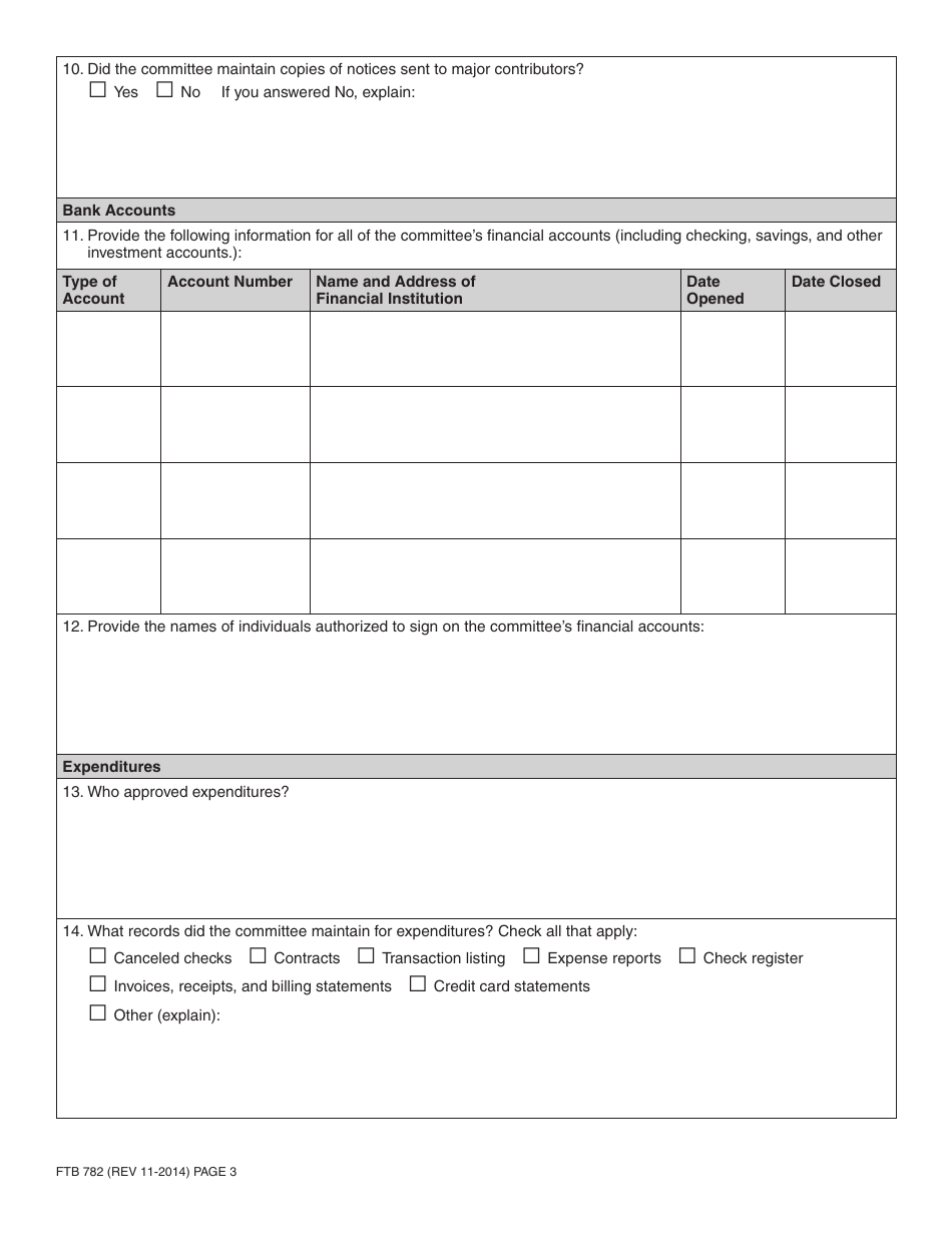 Form FTB782 Candidate Audit Questionnaire - California, Page 3