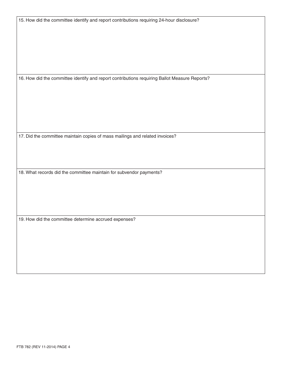 Form FTB782 Candidate Audit Questionnaire - California, Page 4